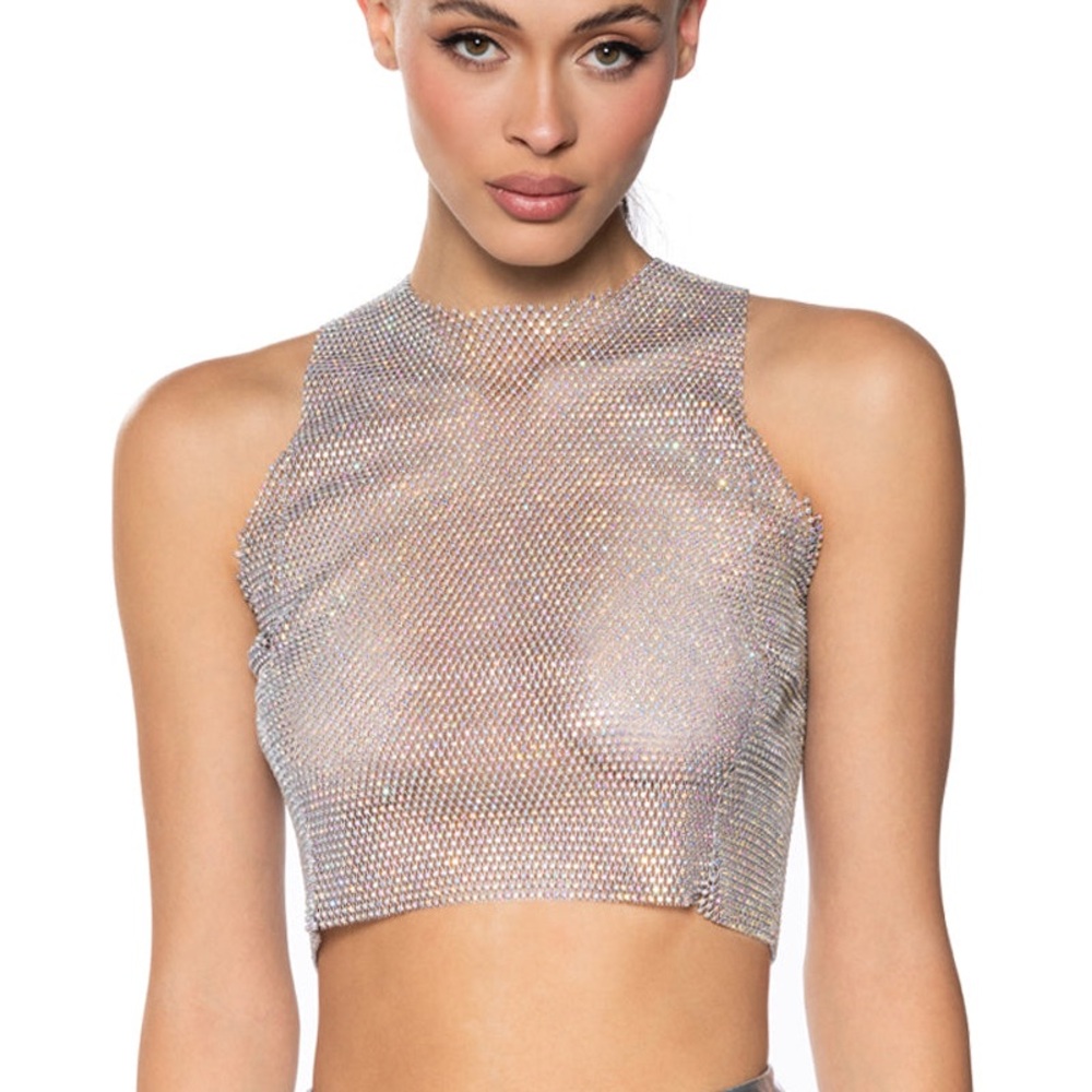 AKIRA Glittering Silver Crop Top